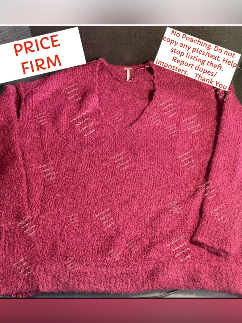 NWOT Free People Lofty Vneck Wine Sweater Size XS OVERSIZED Body, fitted sleeves